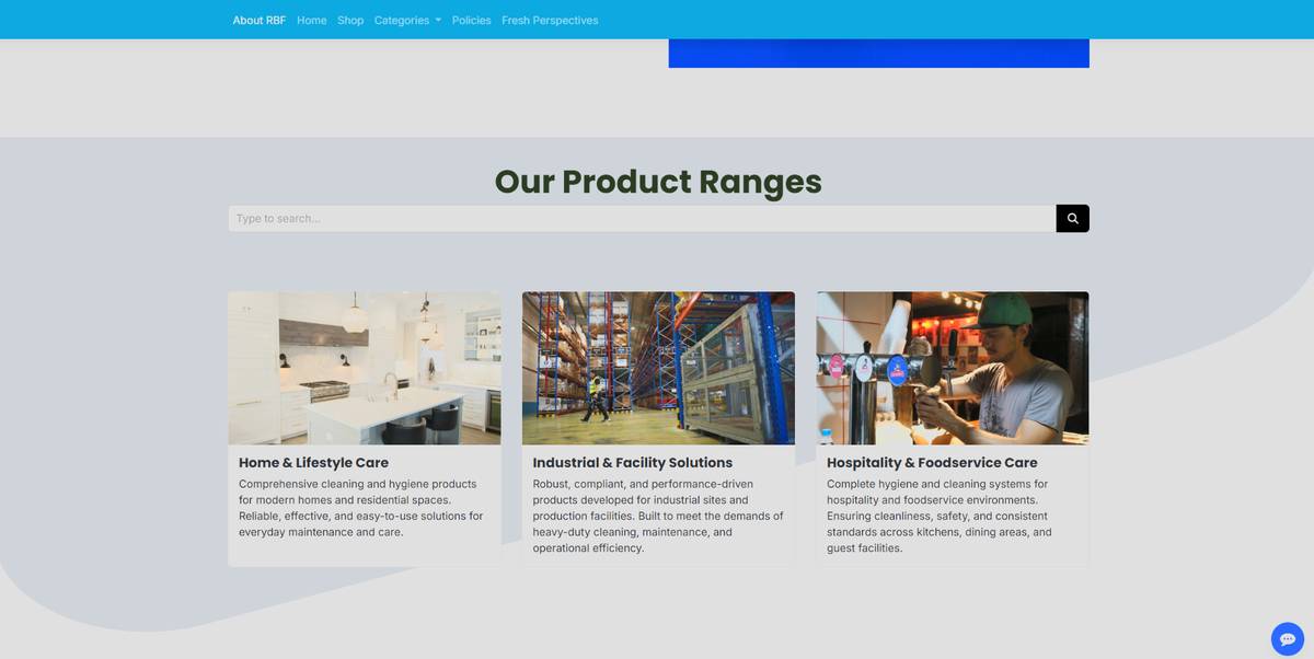 RBF Progiene product range cards